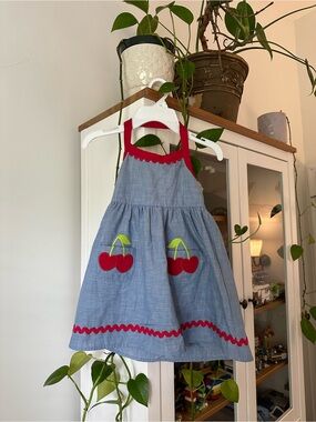 Gymboree Blue Dress with Red Trim and Cherry Appliqués